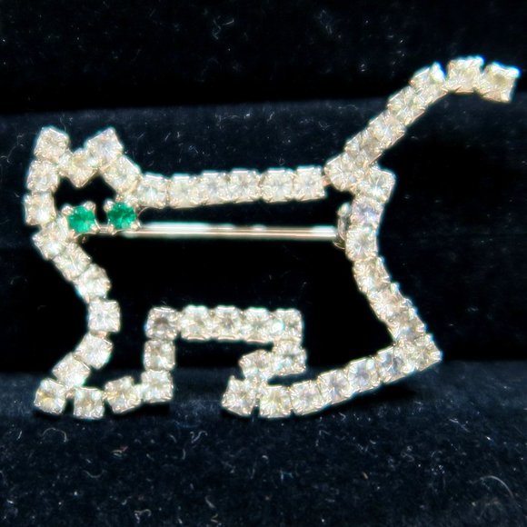 .925 Sterling Silver Plated Brilliant Rhinestone Cat Brooch / Pin - Picture 2 of 5
